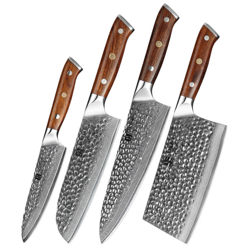 4PCS Professional Damascus Kitchen Knife Set Stria Hammer Yu Series