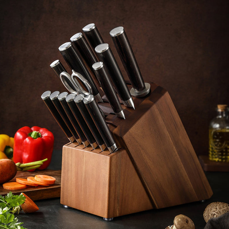 15PCS Professional Damascus Kitchen Knife Set Stria Hammer He Series