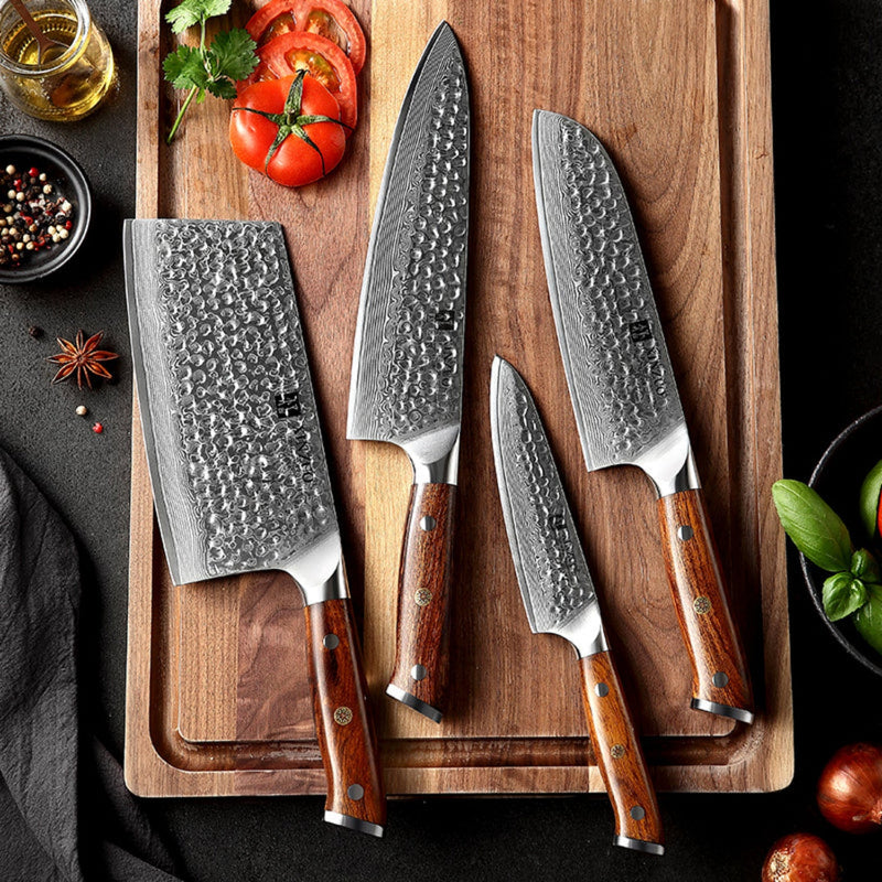 4PCS Professional Damascus Kitchen Knife Set Stria Hammer Yu Series