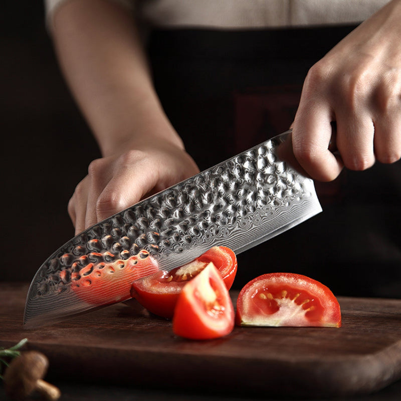 Professional Damascus Kitchen Santoku Knife Ebony Yu Series