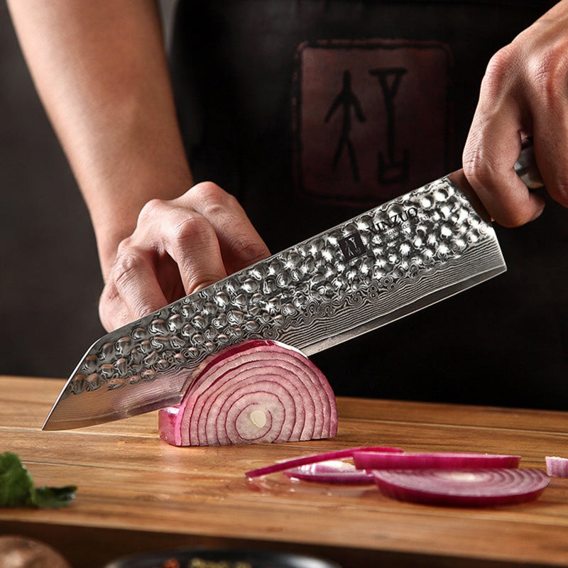 Professional Damascus Kitchen Chef Knife Stria Hammer He Series