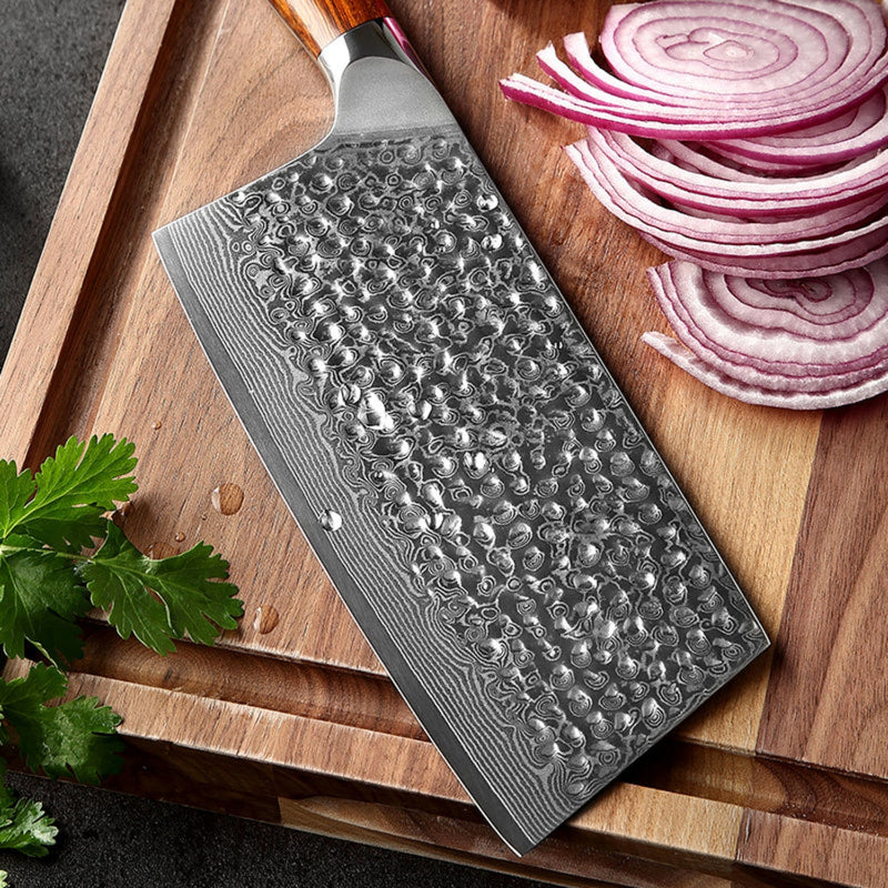 Professional Damascus Kitchen Cleaver Knife Stria Hammer Yu Series