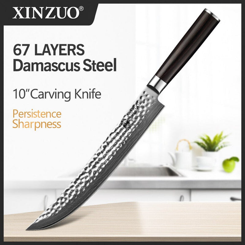 Professional Damascus Kitchen Carving Knife Stria Hammer He Series