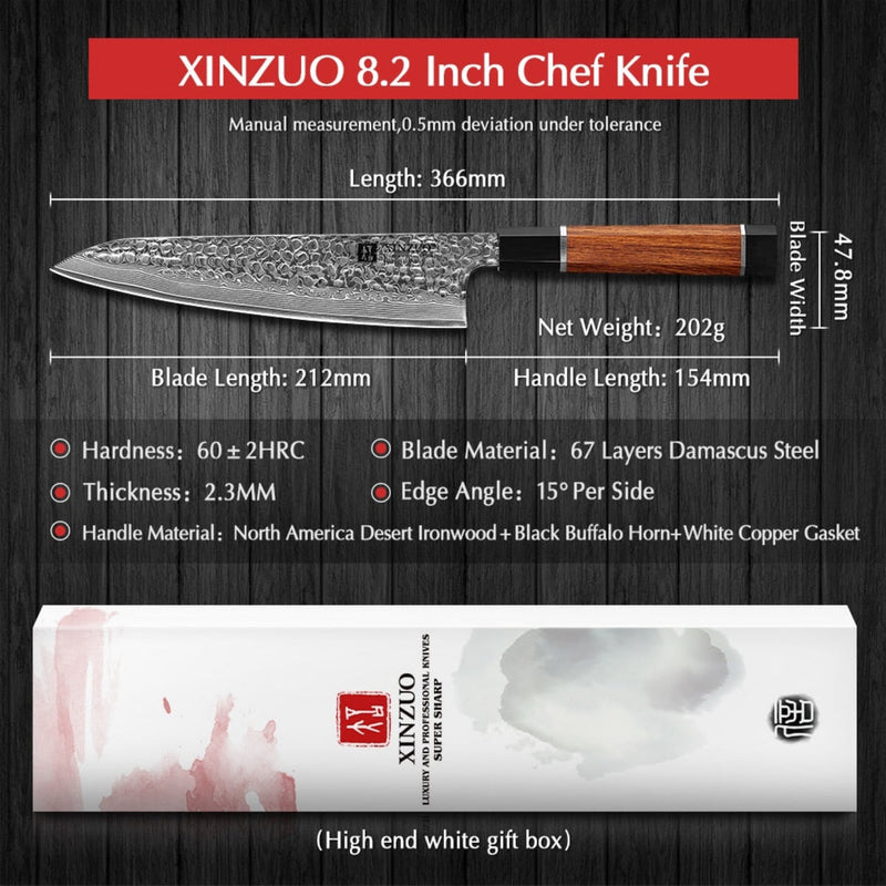 Professional Damascus Kitchen Chef Knife Stria Hammer Zhen Series