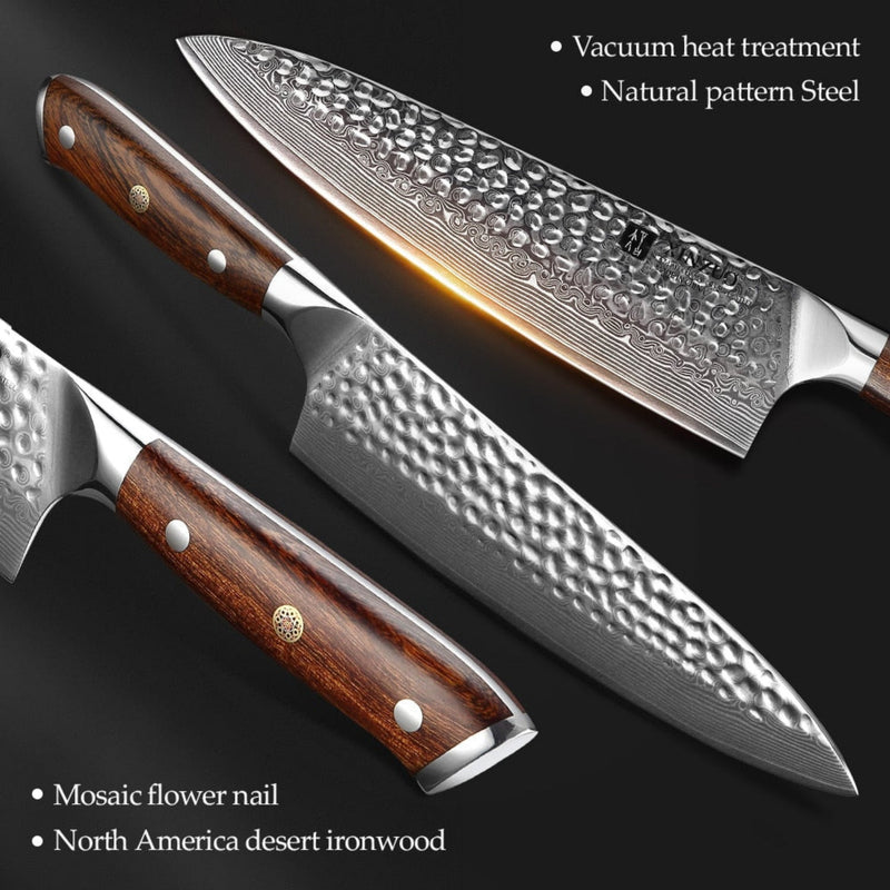 2PCS Professional Damascus Kitchen Knife Set Stria Hammer Yu Series