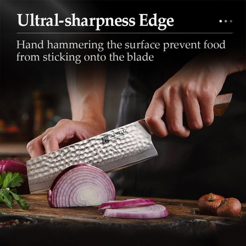 Professional Damascus Kitchen Nakiri Knife Stria Hammer Feng Series