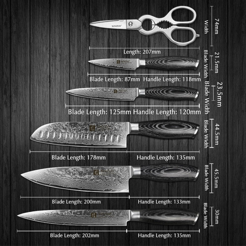 7PCS Professional Damascus Kitchen Knife Set Ya Series