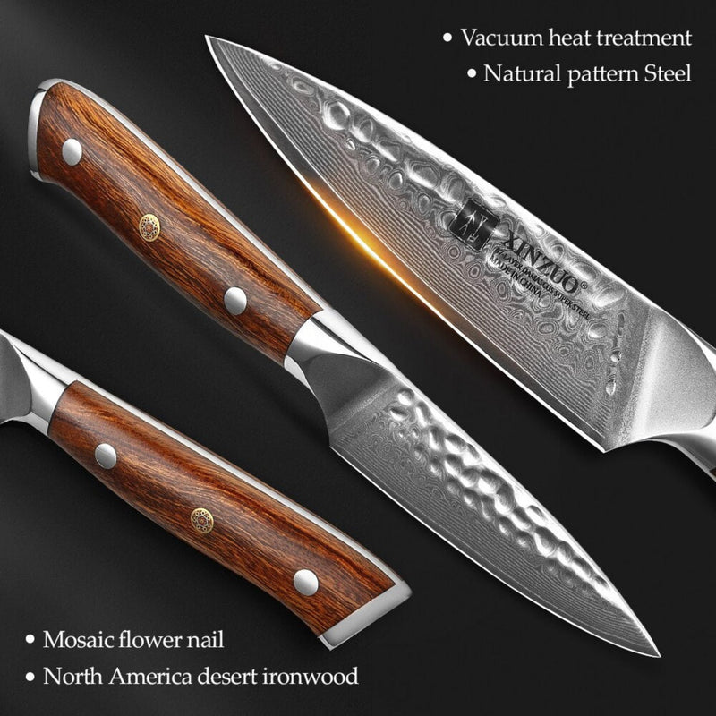 Professional Damascus Kitchen Paring Knife Stria Hammer Yu Series