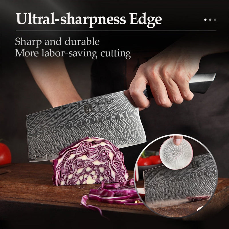 Professional Damascus Kitchen Cleaver Knife Feng Series