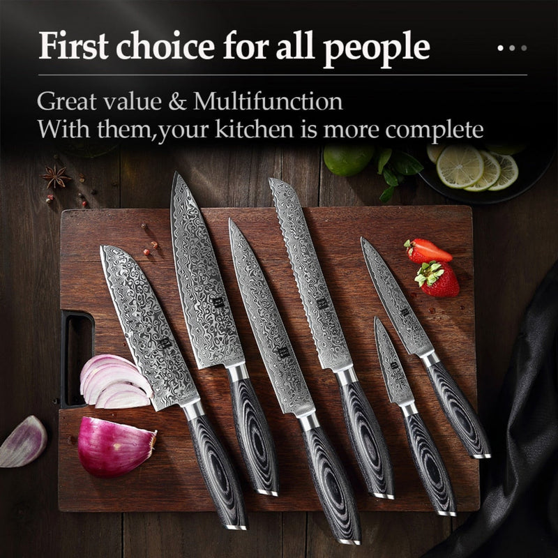 6PCS Professional Damascus Kitchen Knife Set Ya Series