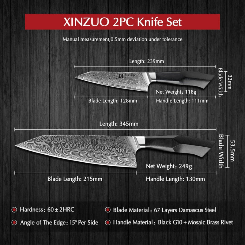 2PCS Professional Damascus Kitchen Knife Set Feng Series