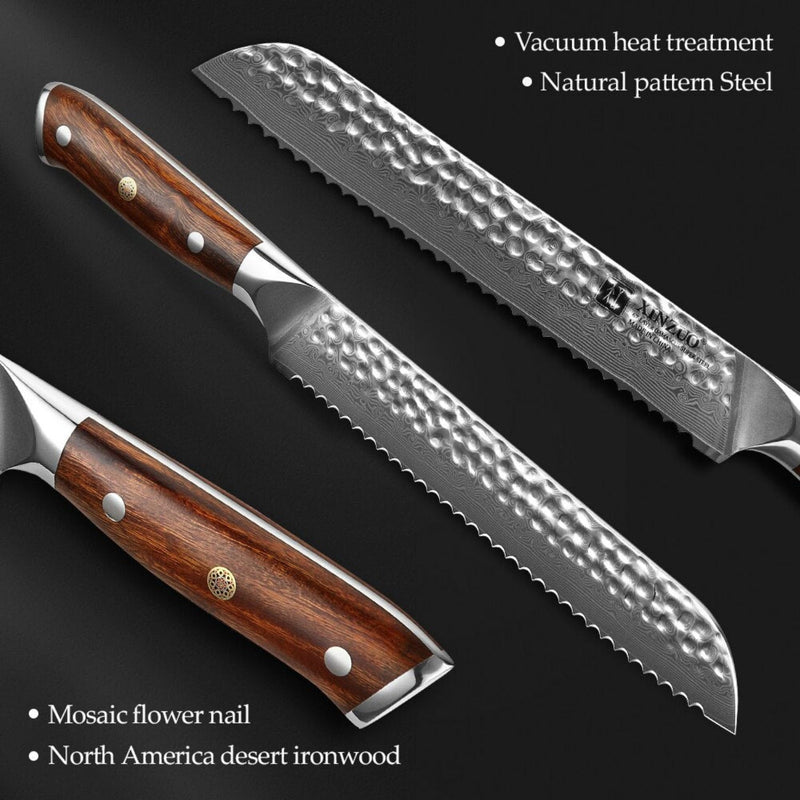 Professional Damascus Kitchen Bread Knife Stria Hammer Yu Series