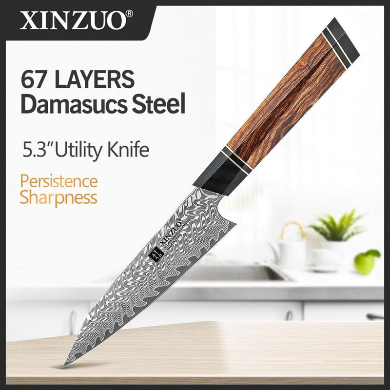 Professional Utility Knife Damascus Steel Zhen Series