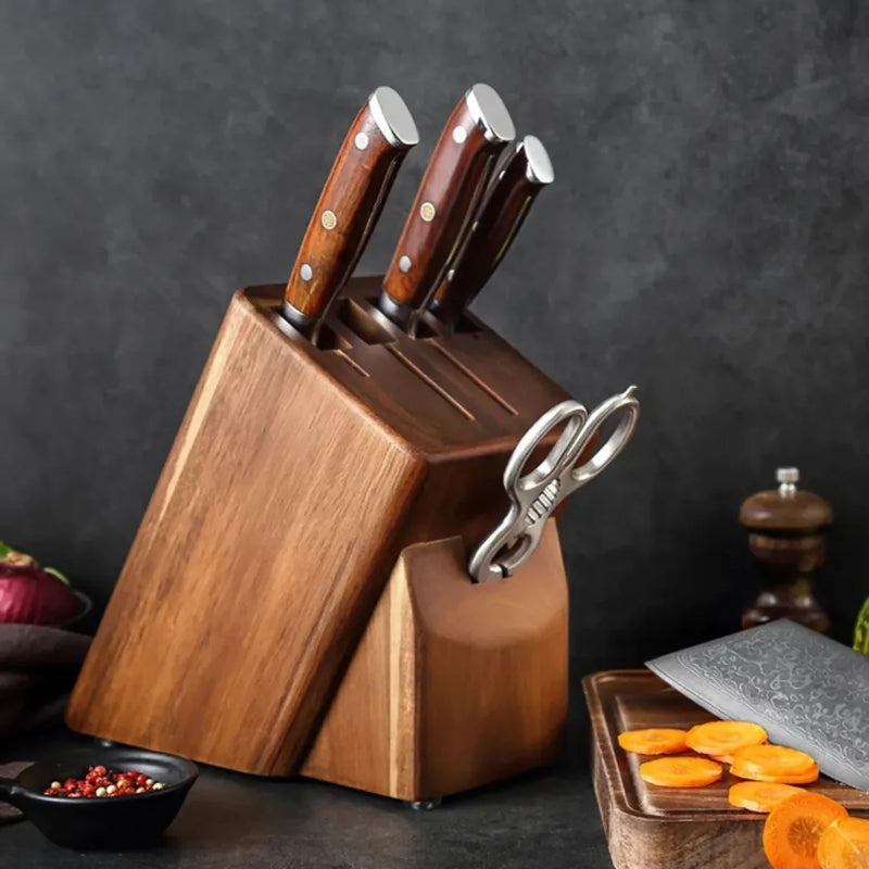Acacia Wood Kitchen Knife Holder With 5 Slots