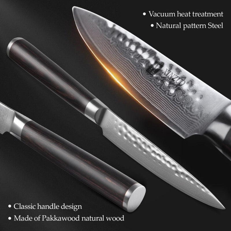 Professional Damascus Kitchen Utility Knife Stria Hammer He Series