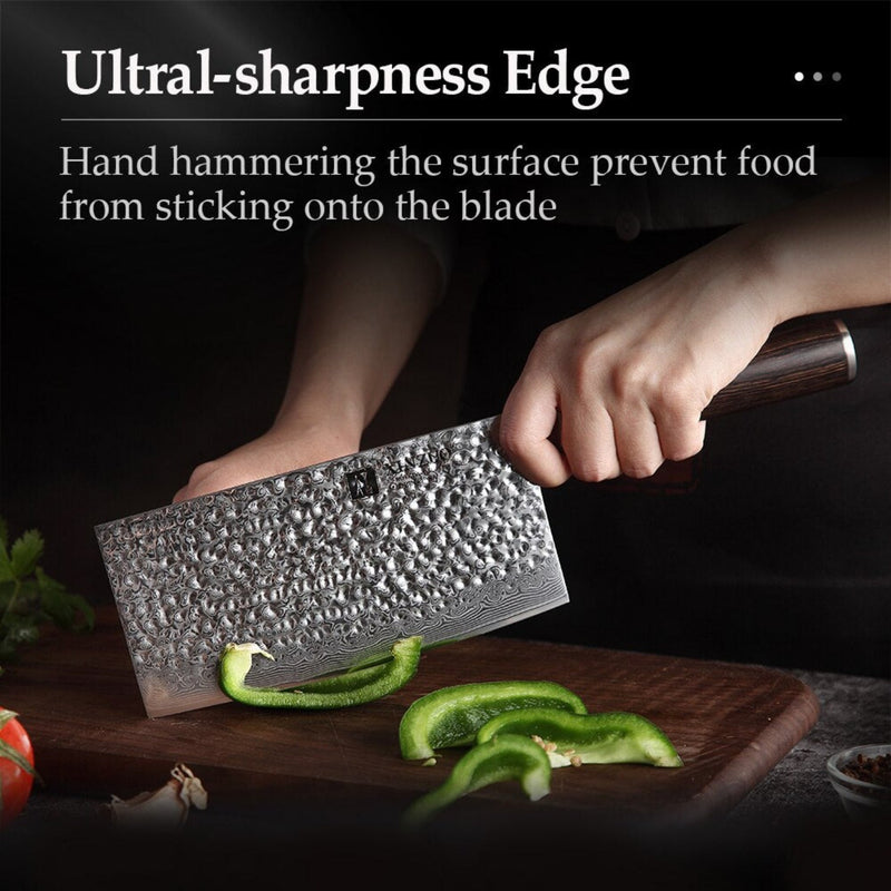 Professional Damascus Kitchen Cleaver Knife Stria Hammer He Series