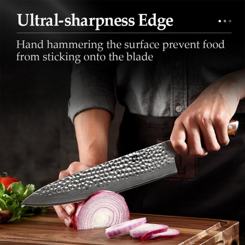 10 Inch Professional Damascus Kitchen Chef Knife Stria Hammer Yu Series 