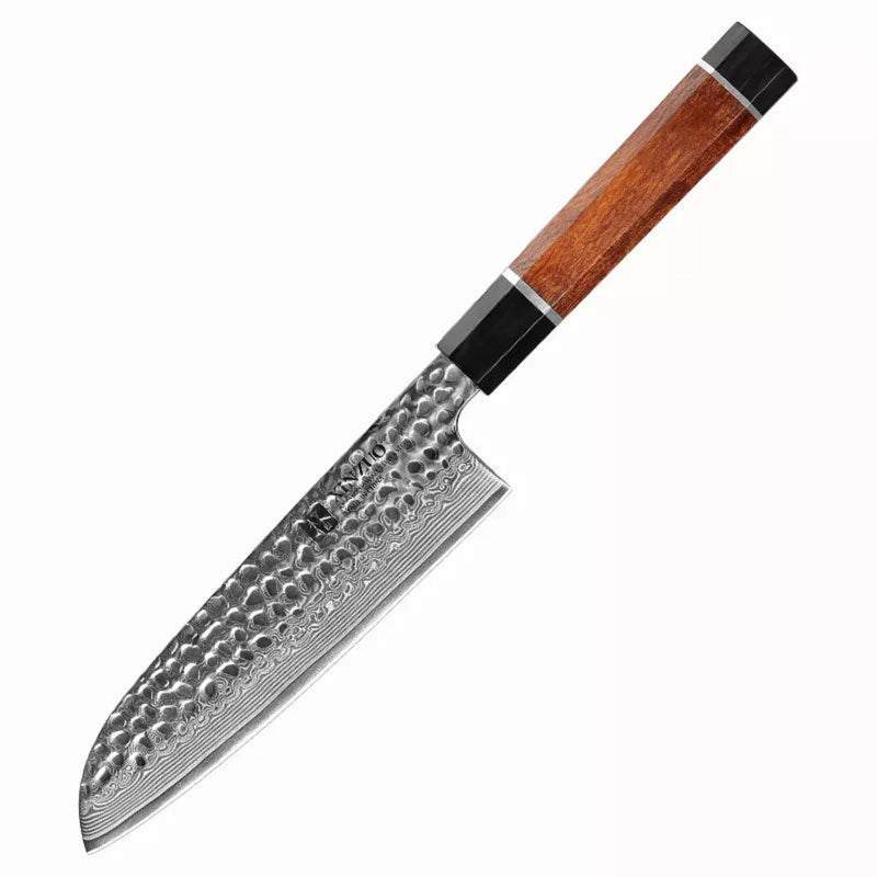 Professional Damascus Kitchen Santoku Knife Stria Hammer Zhen Series