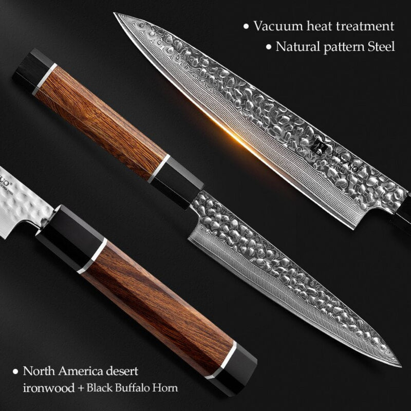 Professional Damascus Kitchen Utility Knife Stria Hammer Zhen Series