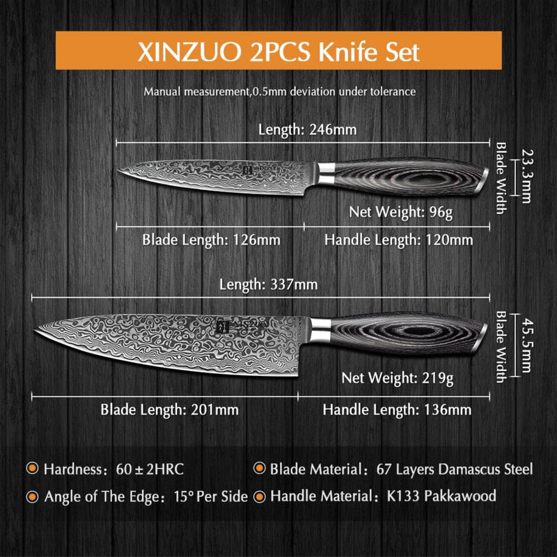 2PCS Professional Damascus Kitchen Knife Set Ya Series