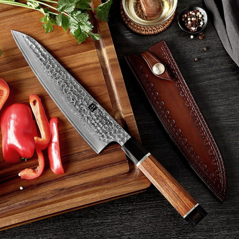Professional Damascus Kitchen Chef Knife Stria Hammer Zhen Series
