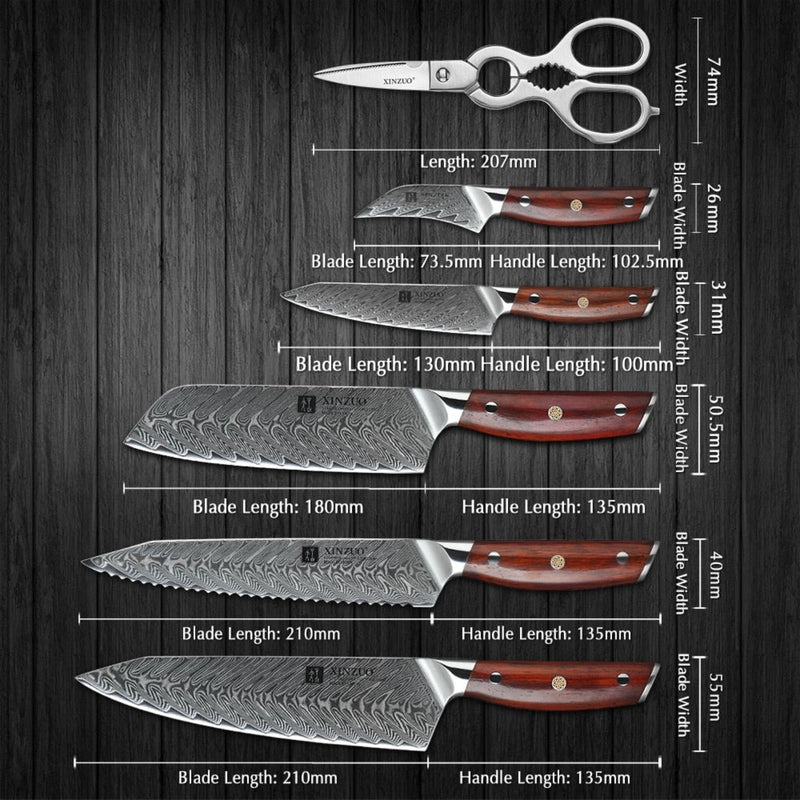 7PCS Professional Damascus Kitchen Knife Set Yi Series