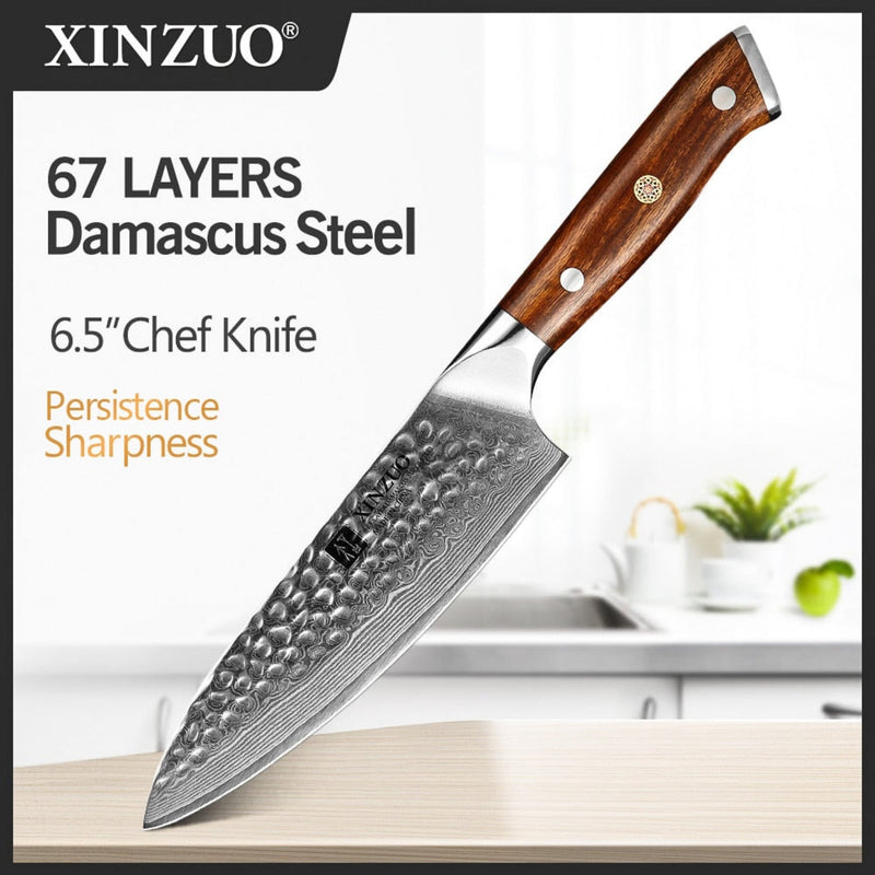 Professional Damascus Kitchen 6.5 Inch Chef Knife Stria Hammer Yu Series