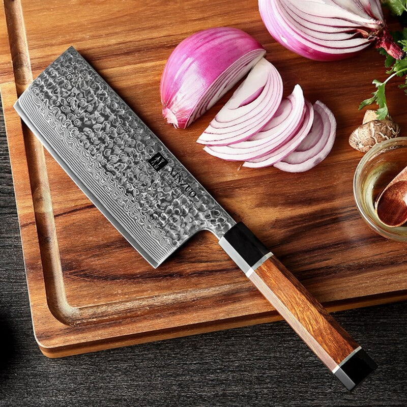 Professional Damascus Kitchen Cleaver Knife Stria Hammer Zhen Series
