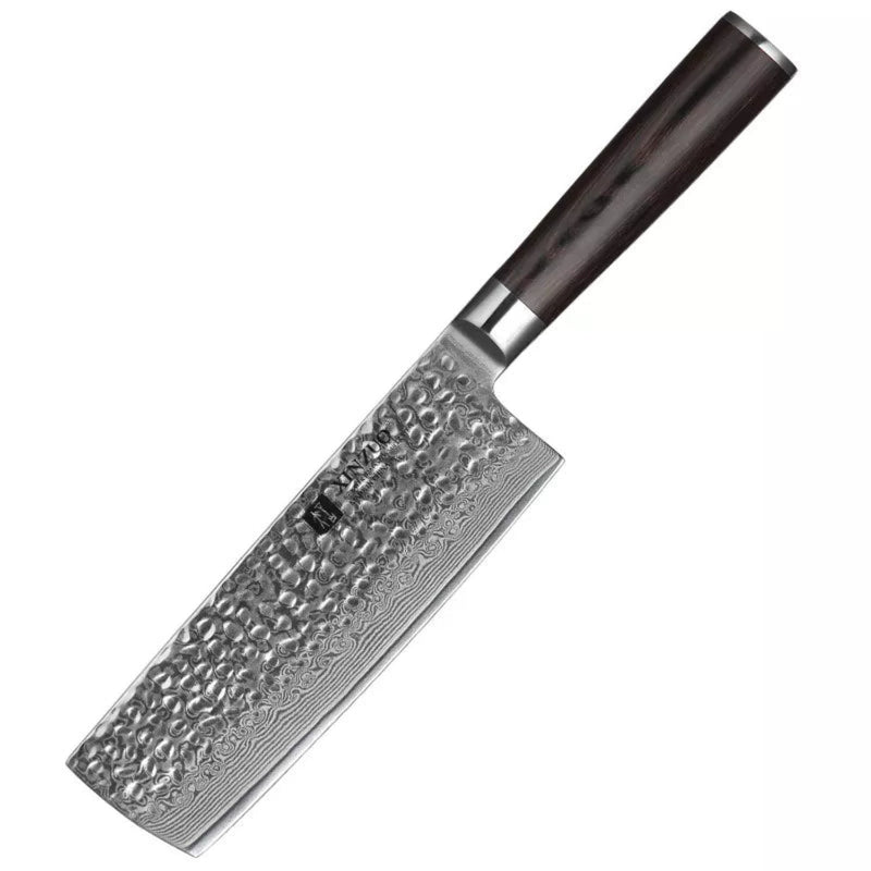 Professional Damascus Kitchen Nakiri Knife Stria Hammer He Series