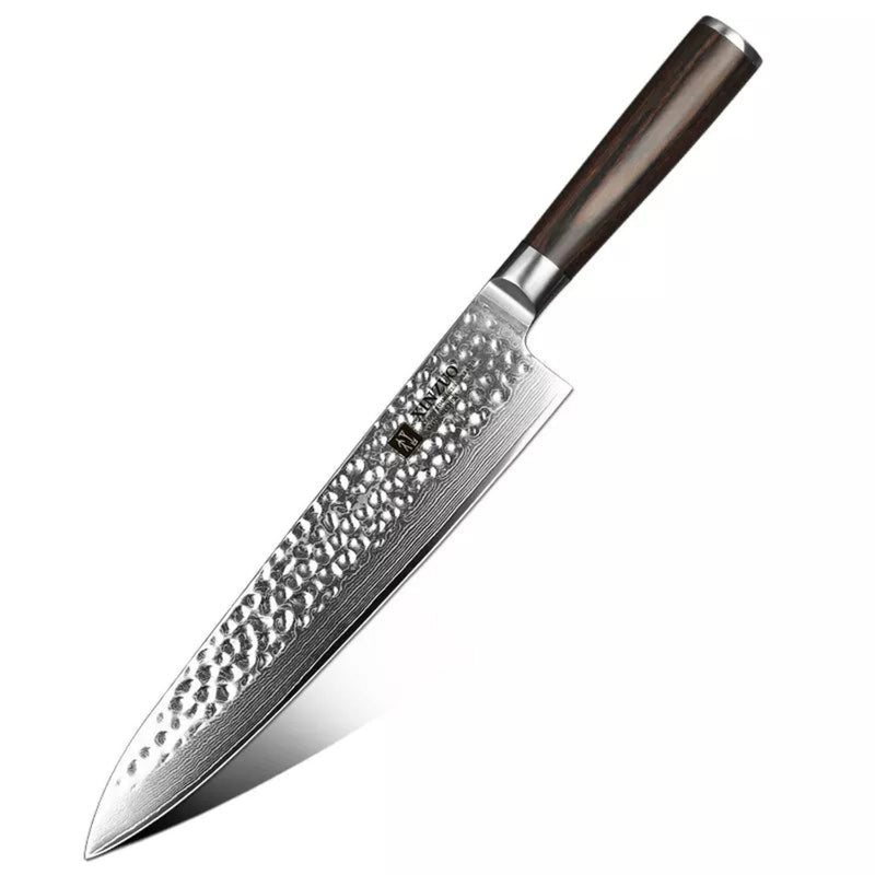 Professional Damascus Kitchen 9.5 Inch Chef Knife Stria Hammer He Series