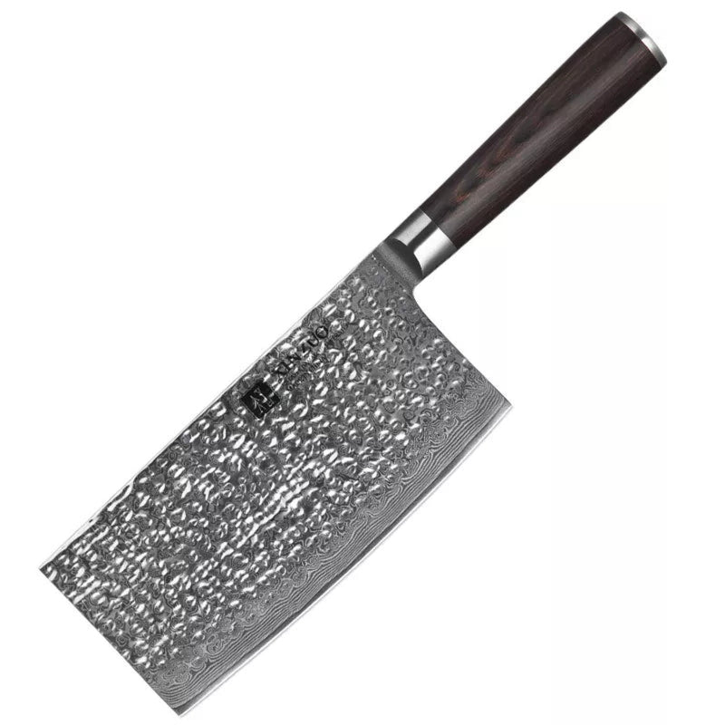 Professional Damascus Kitchen Cleaver Knife Stria Hammer He Series