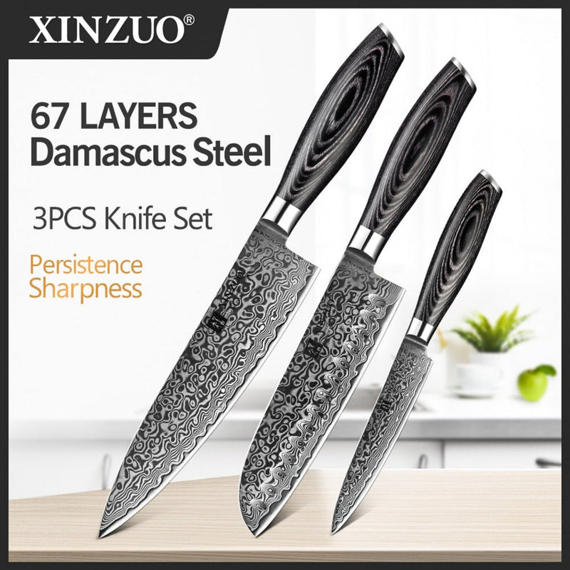 3PCS Professional Damascus Kitchen Knife Set Ya Series
