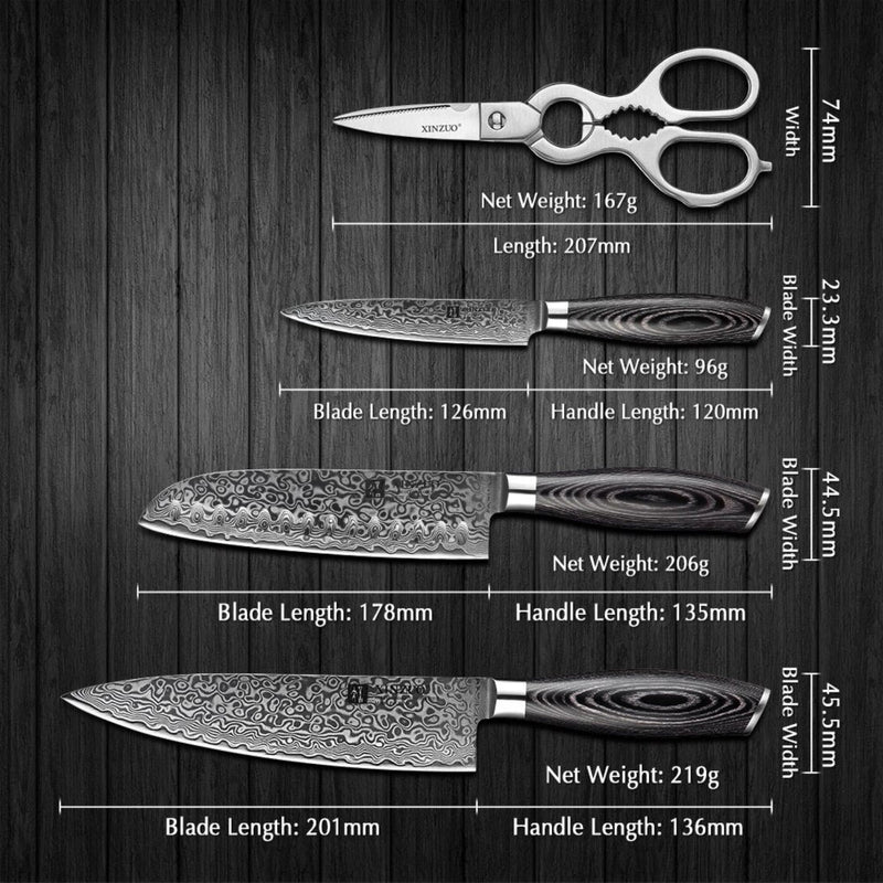 5PCS Professional Damascus Kitchen Knife Set Ya Series
