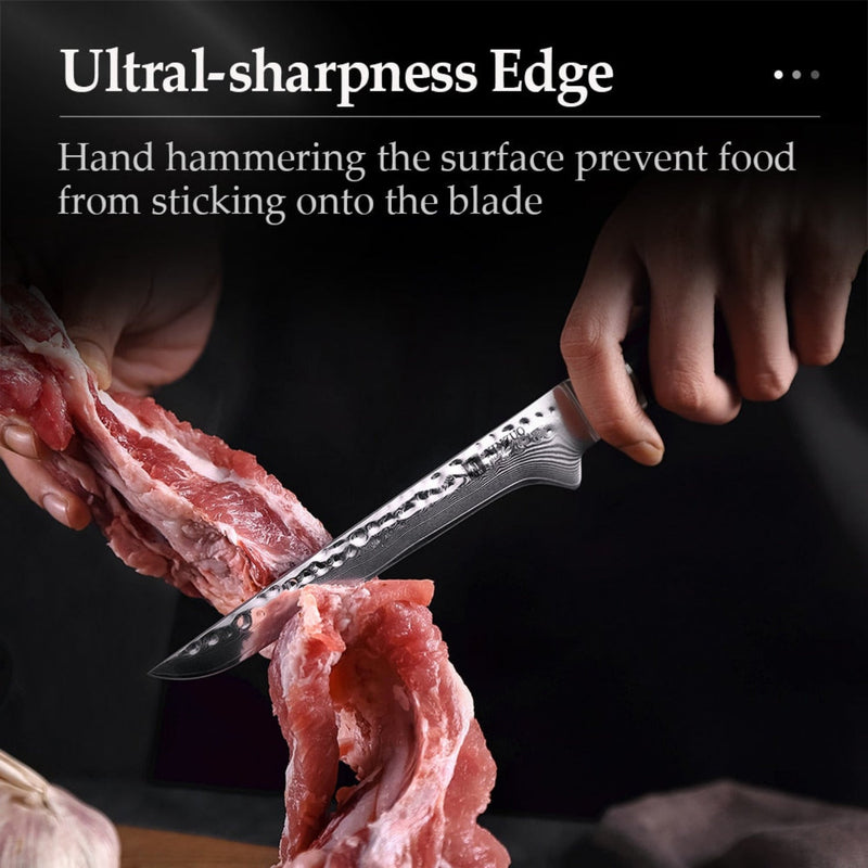 Professional Damascus Kitchen Boning Knife Stria Hammer He Series