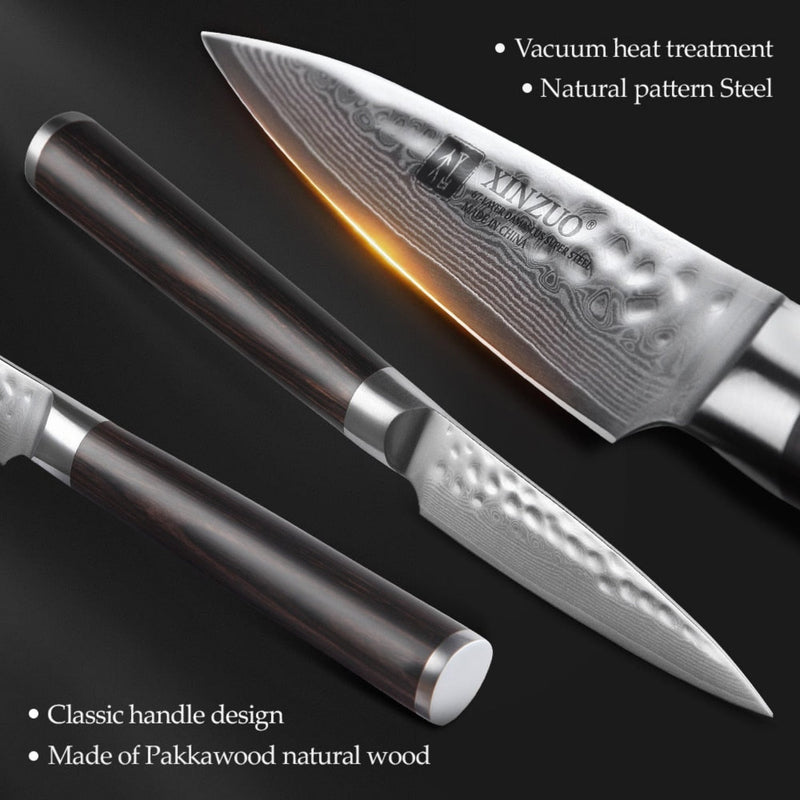Professional Damascus Kitchen Paring Knife Stria Hammer He Series