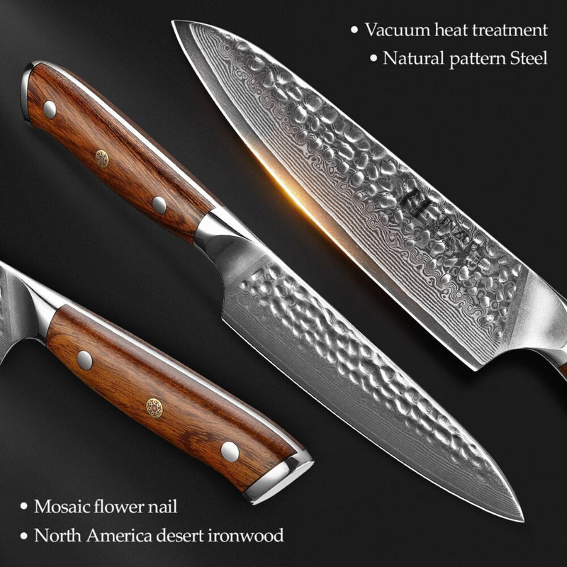 Professional Damascus Kitchen Utility Knife Stria Hammer Yu Series 