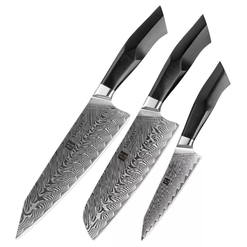 3PCS Professional Damascus Kitchen Knife Set Feng Series