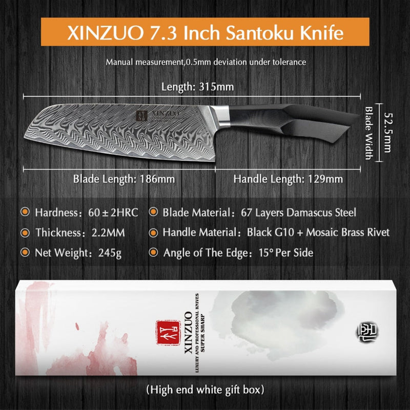 Professional Damascus Kitchen Santoku Knife Feng Series