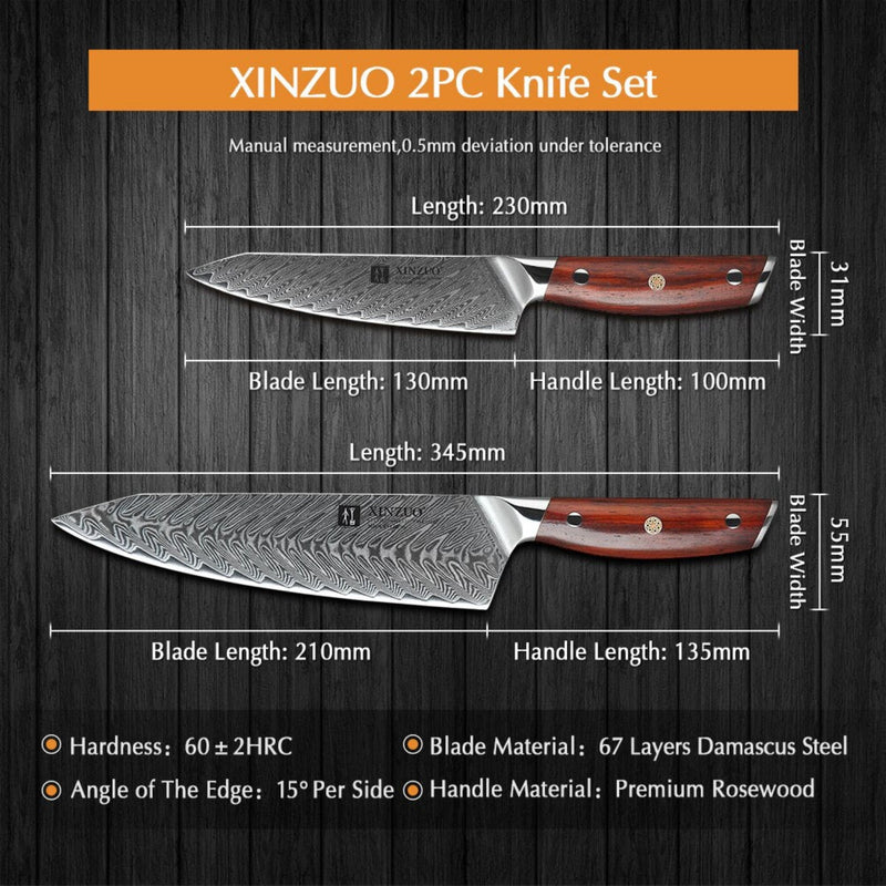 2PCS Professional Damascus Kitchen Knife Set Yi Series