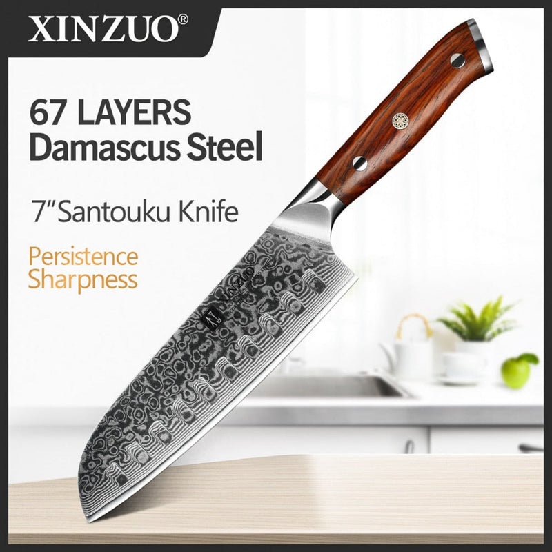 Professional Damascus Kitchen Santoku Knife Yu Series