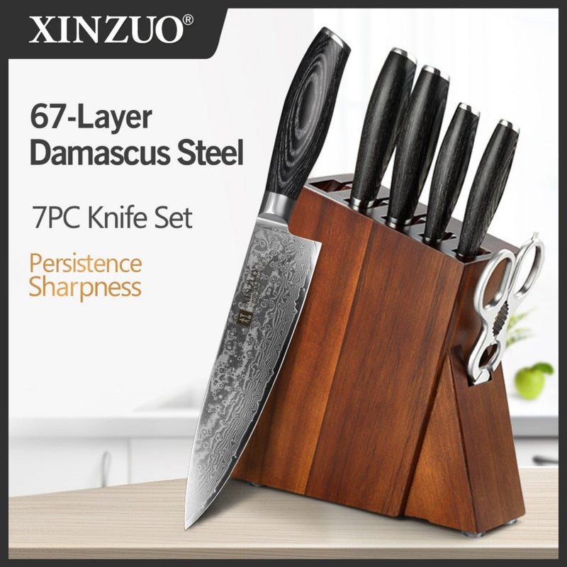 7PCS Professional Damascus Kitchen Knife Set Ya Series