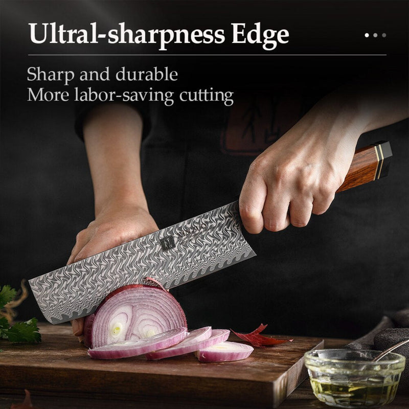 Professional Damascus Kitchen Nakiri Knife Zhen Series