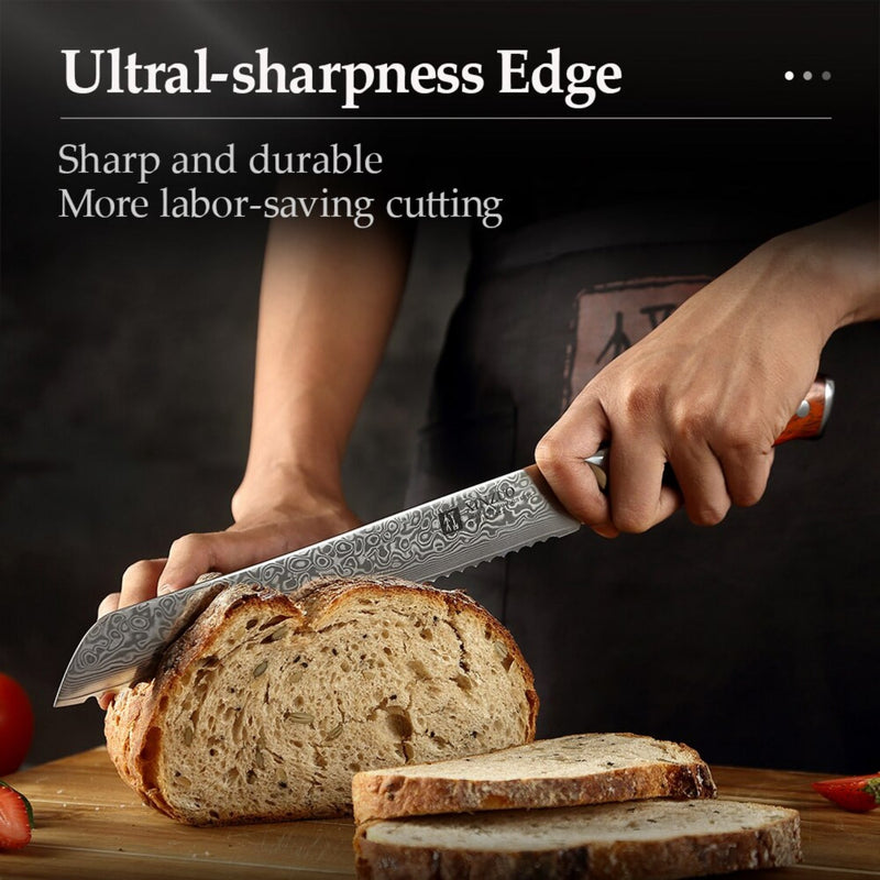Professional Damascus Kitchen Bread Knife Yu Series