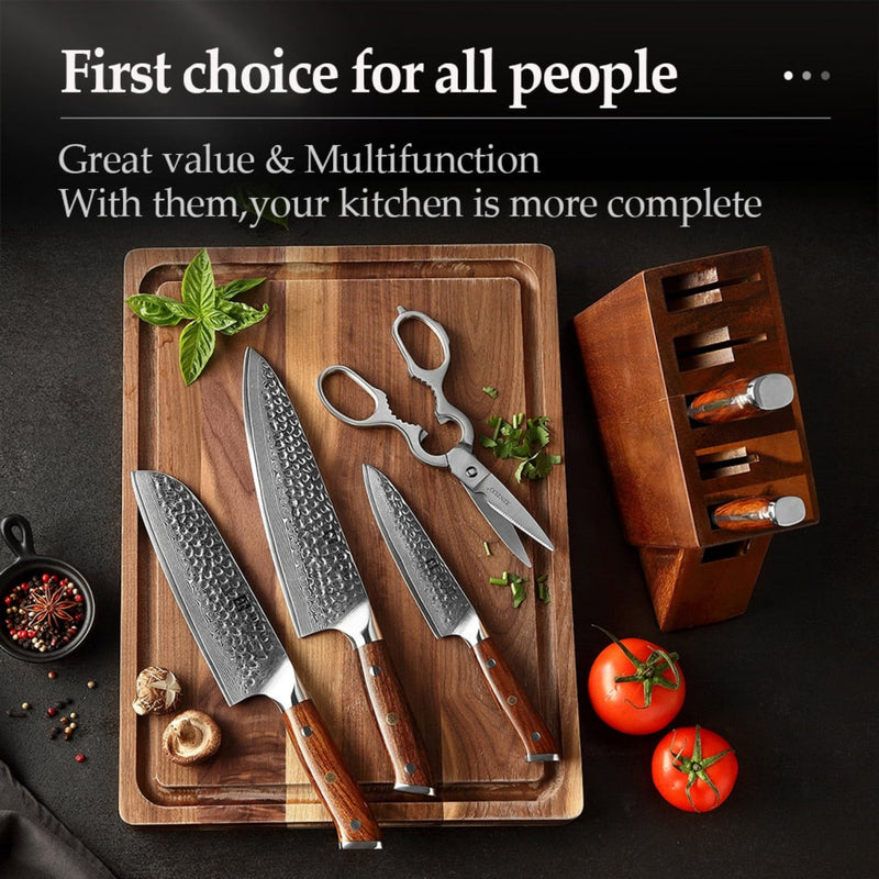 7PCS Professional Damascus Kitchen Knife Set Stria Hammer Yu Series