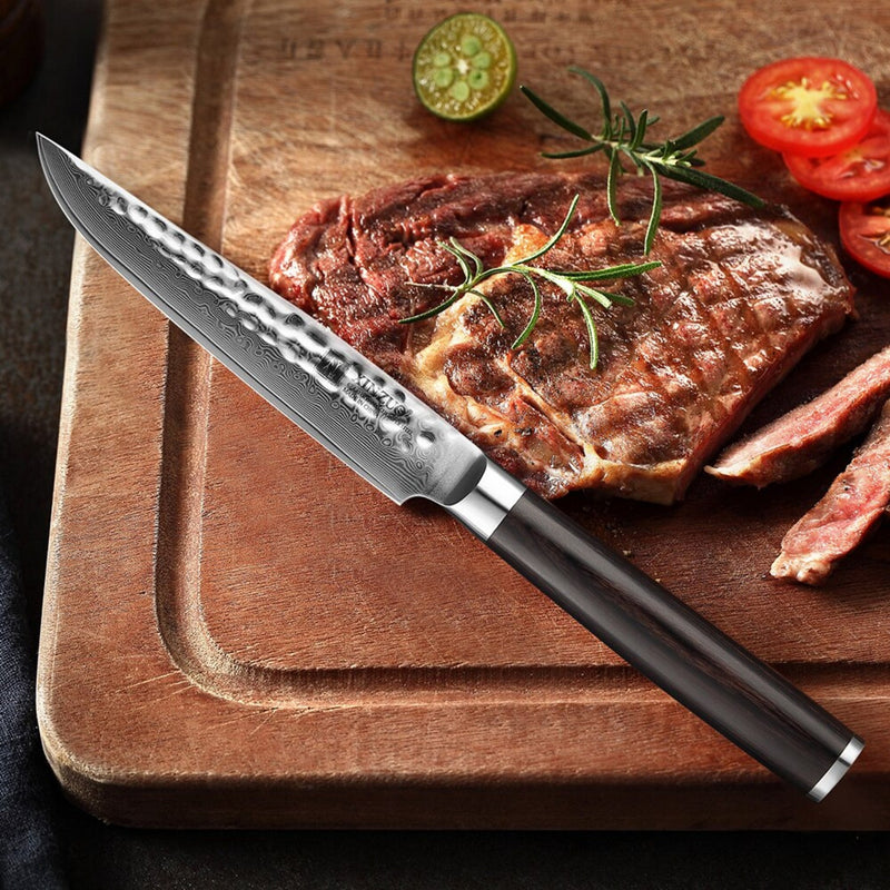 Professional Damascus Kitchen Steak Knife Stria Hammer He Series