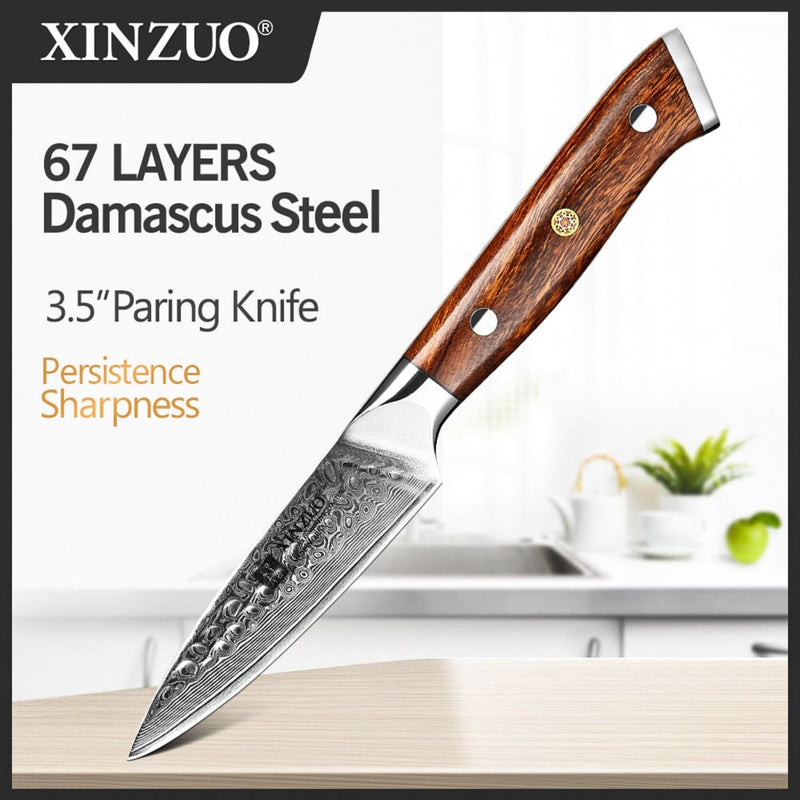 Professional Damascus Kitchen Paring Knife Stria Hammer Yu Series