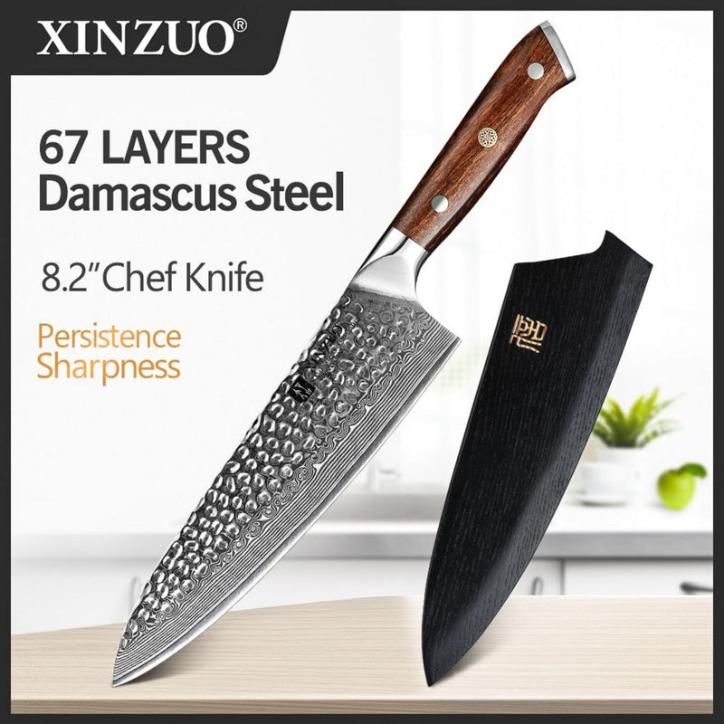 Professional Damascus Kitchen Chef Knife Stria Hammer Yu Series