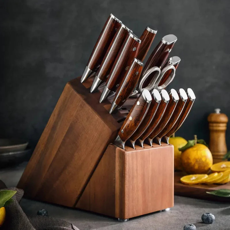 Multi-Slots Acacia Wood Kitchen Knife Block 16pcs