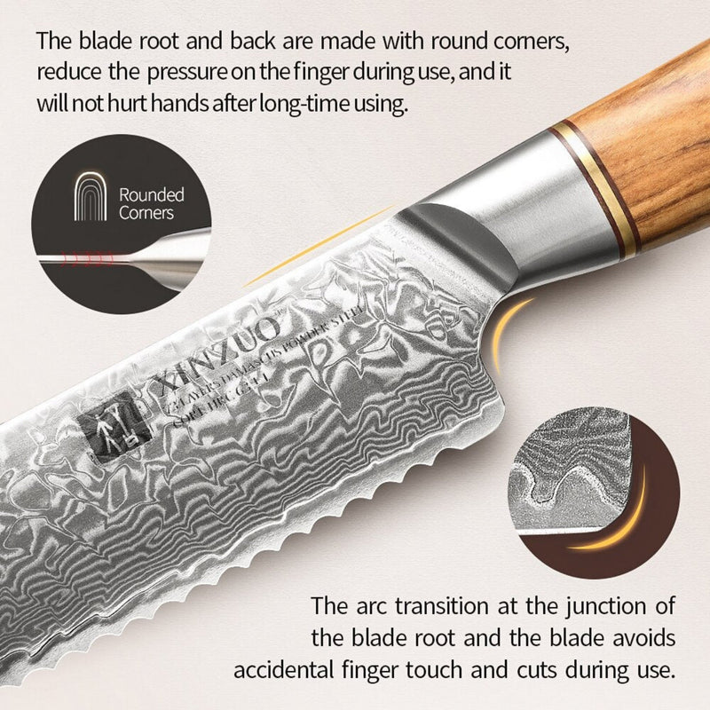 Professional Damascus Kitchen Bread Knife Lan Series