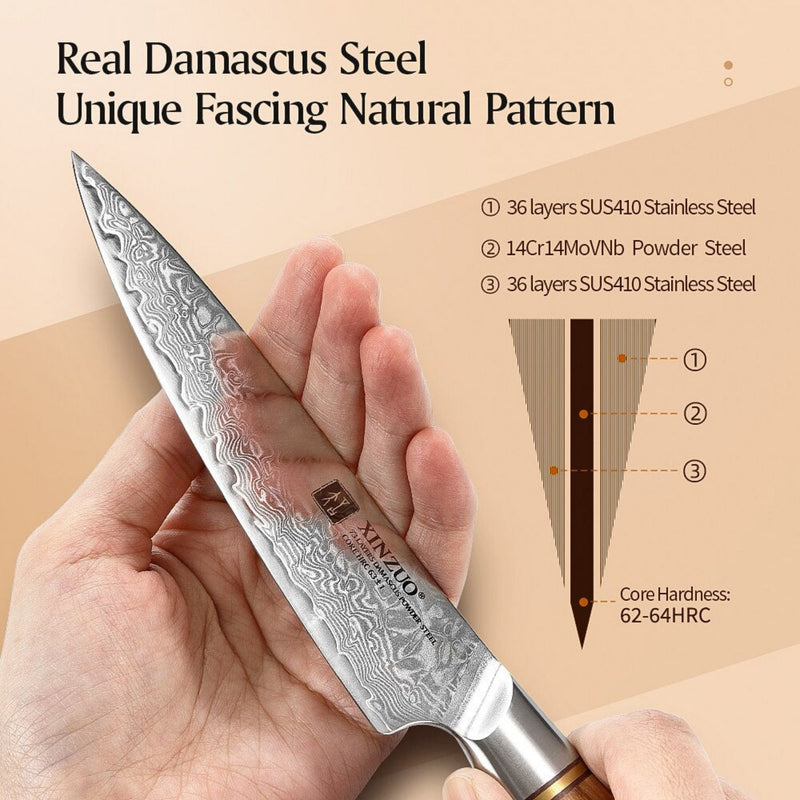 3PCS Professional Damascus Kitchen Knife Set Lan Series
